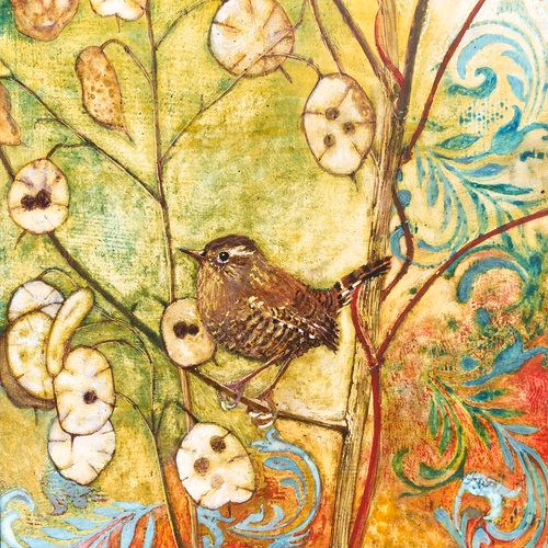 Tapestry Wren - Egg tempera on gesso