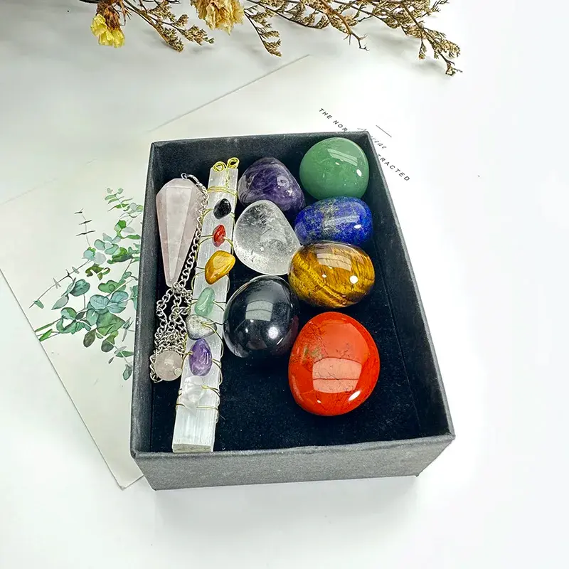Thumbnail: Selenite Wand Chakra Tumbled Stones Crystal Box Set