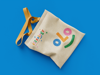 Fizzology tote bag design on blue background