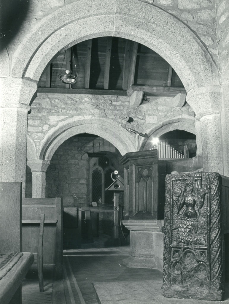 The 15th-century pew-end carving of  The Mermaid of Zennor, in St Senara's Church, Zennor.