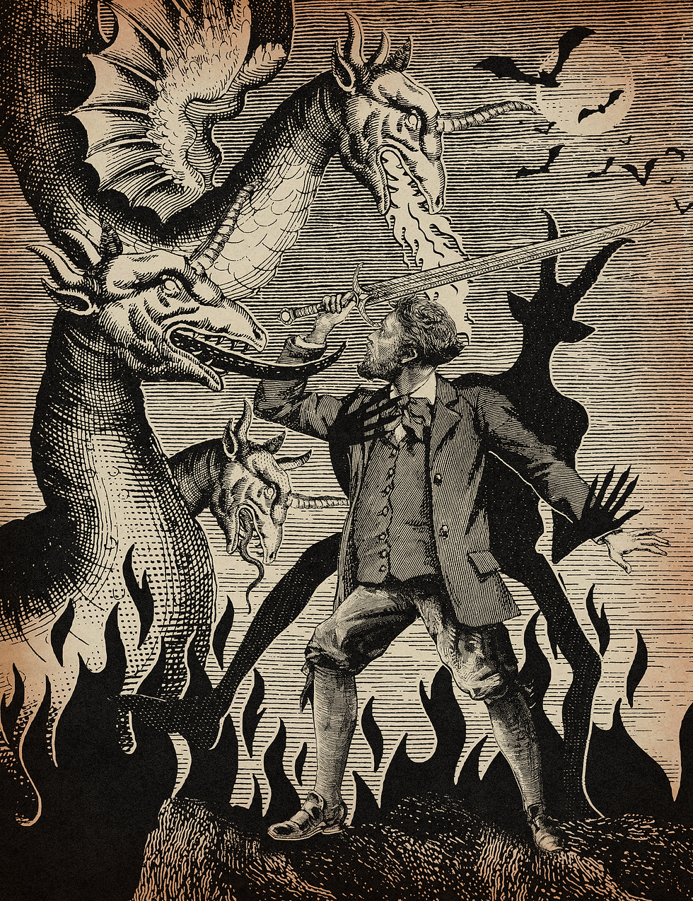 Jan Tregeagle vs. the Dragon. Commissioned by Dark Cornwall (artist: Metafables)