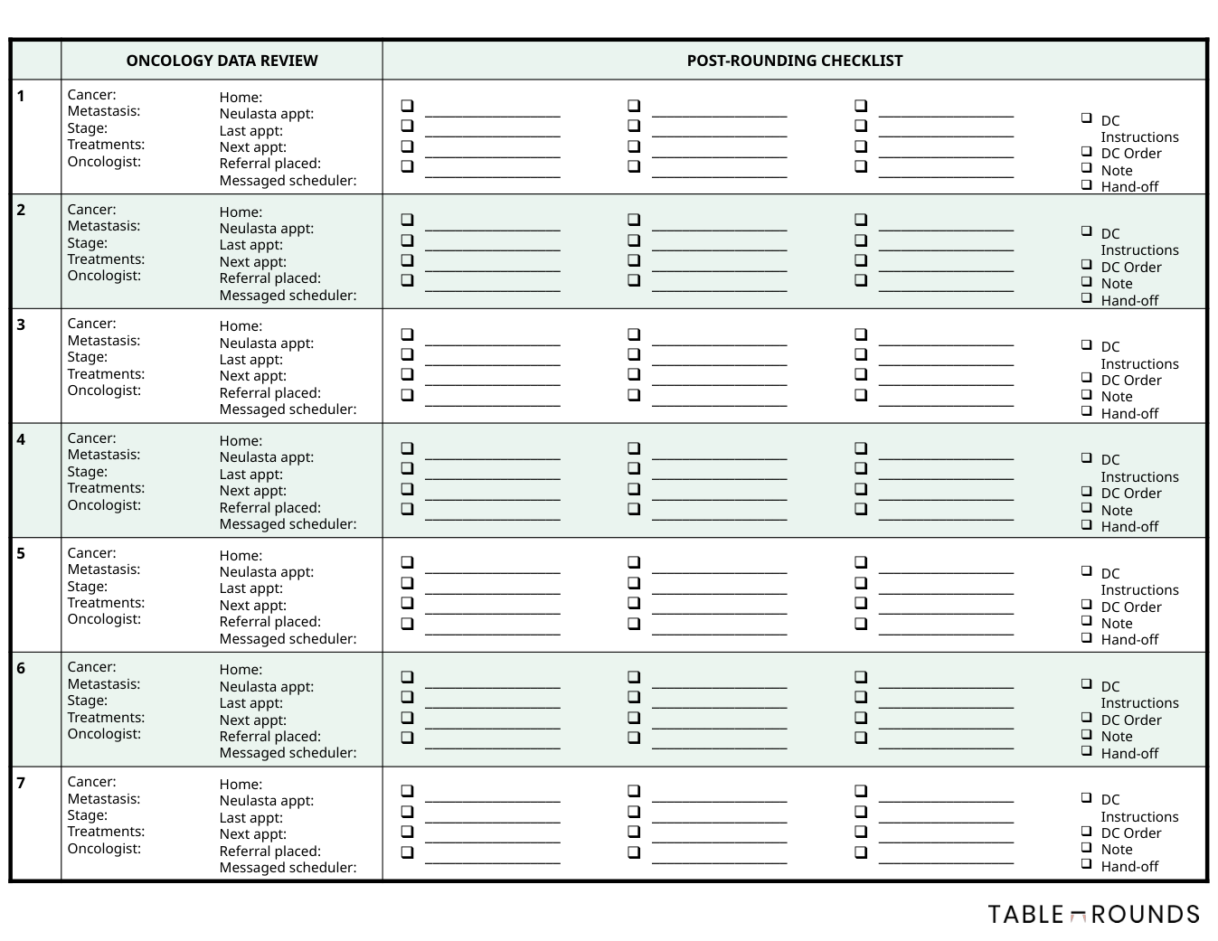 Table Rounds template preview