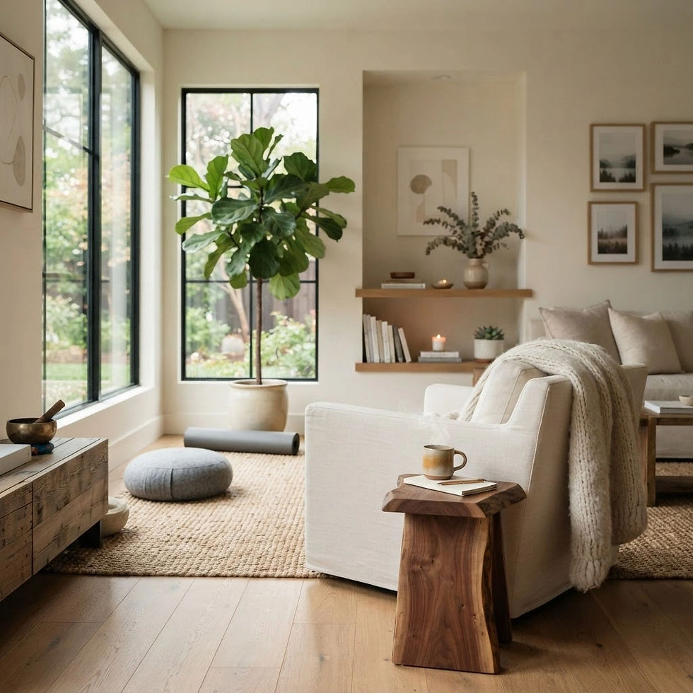 create a modern stress relief image with no people, a peaceful beautiful room.jpg