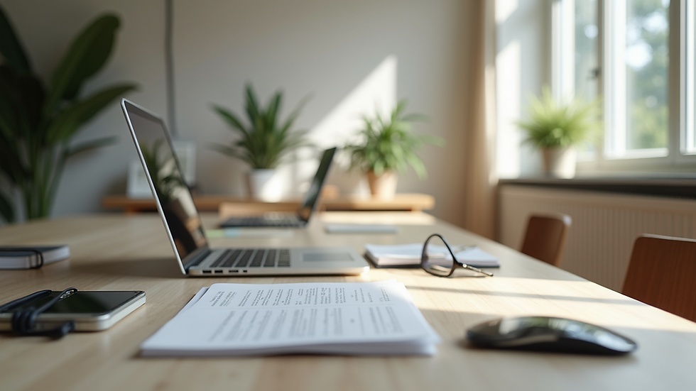 Eye-level view of a serene workspace with minimal decor