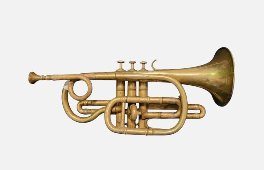 Cornet "Association Générale Ouvriers Reunis" With tuning bit marked "La b" (La bémol, or A flat)
