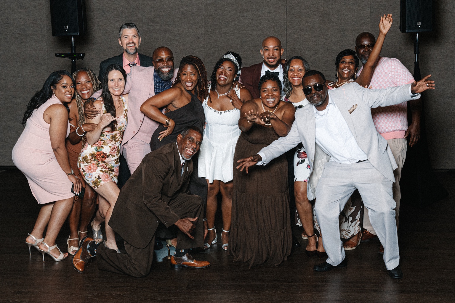 Ramarra and Evan celebrating with wedding guests during their Laurel Manor reception.
