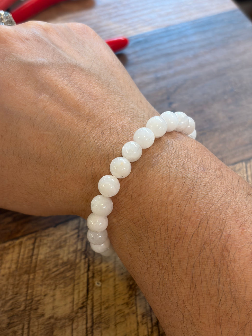 Thumbnail: Pure Serenity: 8mm White Rainbow Moonstone Beaded Bracelet