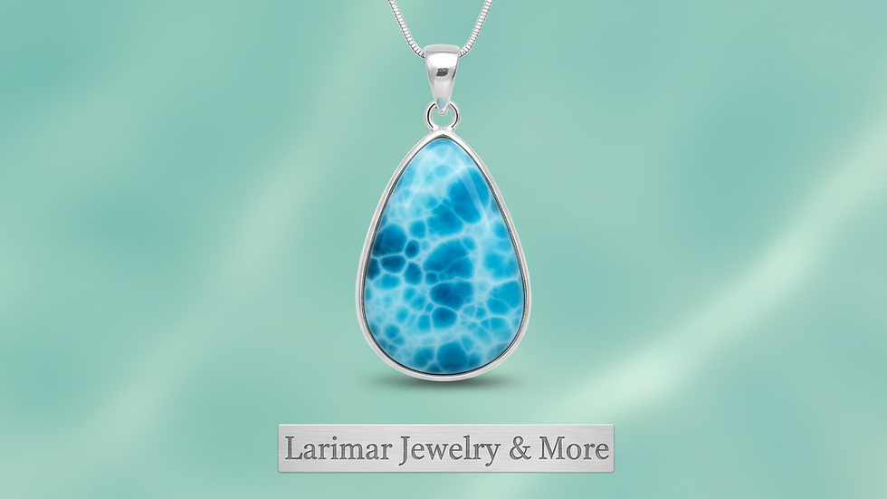 Close-up view of a larimar pendant with ocean-blue hues