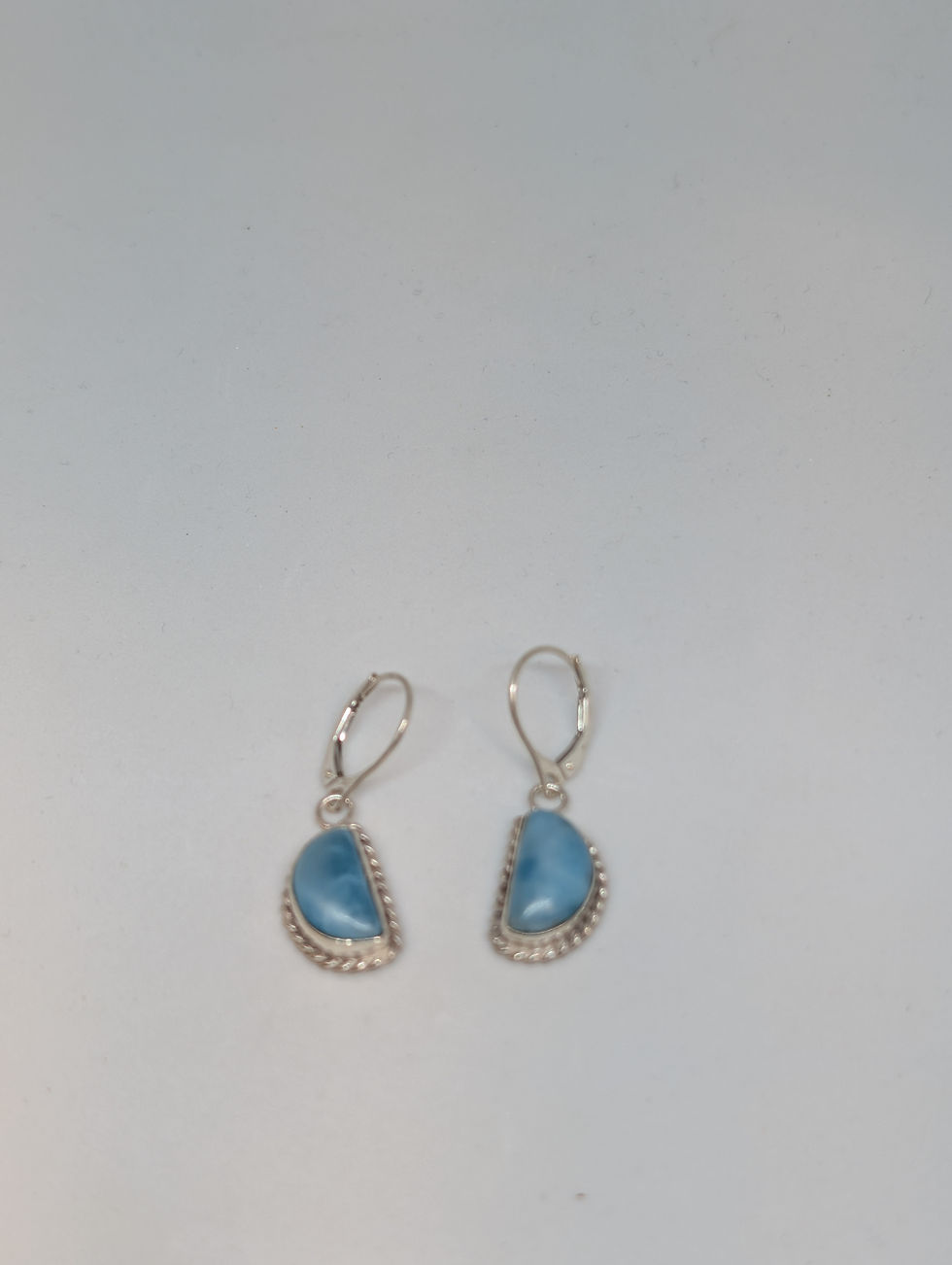 Thumbnail: #E017 Larimar Stone Pectolite Half Moon Drop Earrings
