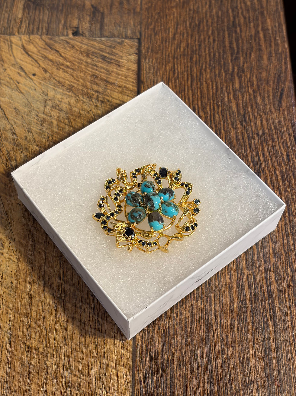 Thumbnail: Victorian Revival 18K Gold Vermeil Turquoise & Sapphire Statement Brooch-Pendant