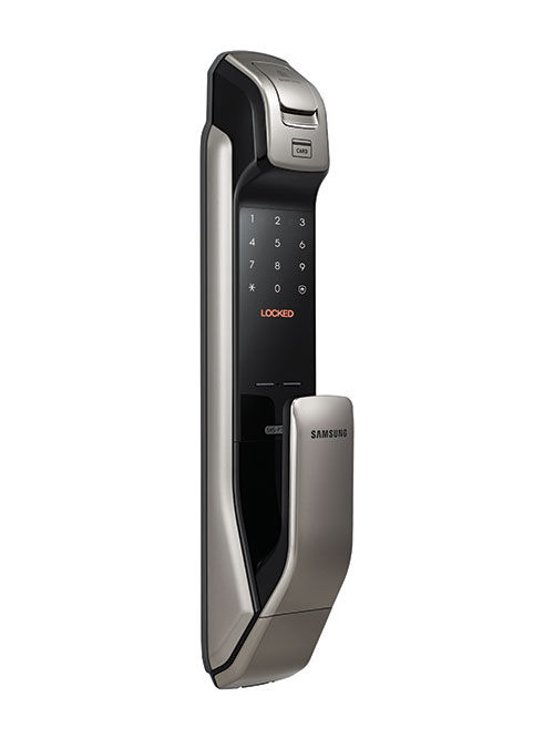 Thumbnail: Digital door lock with keypad and handle, modern smart home security design.