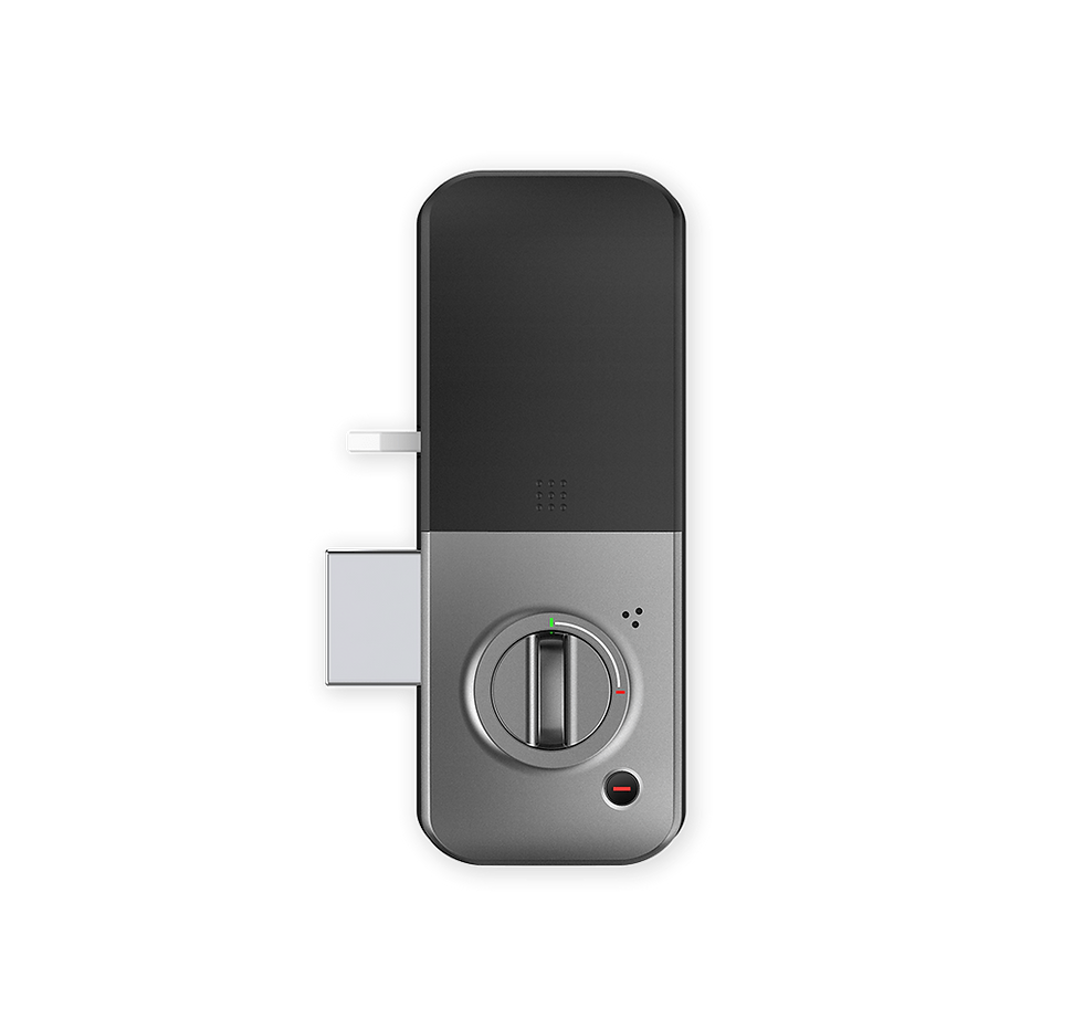 Thumbnail: Silver door lock with a USB port, knob, and indicator light.