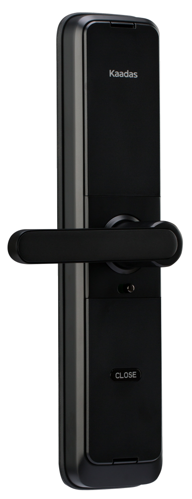 Thumbnail: Black door smart lock with handle and Yale logo for home security.