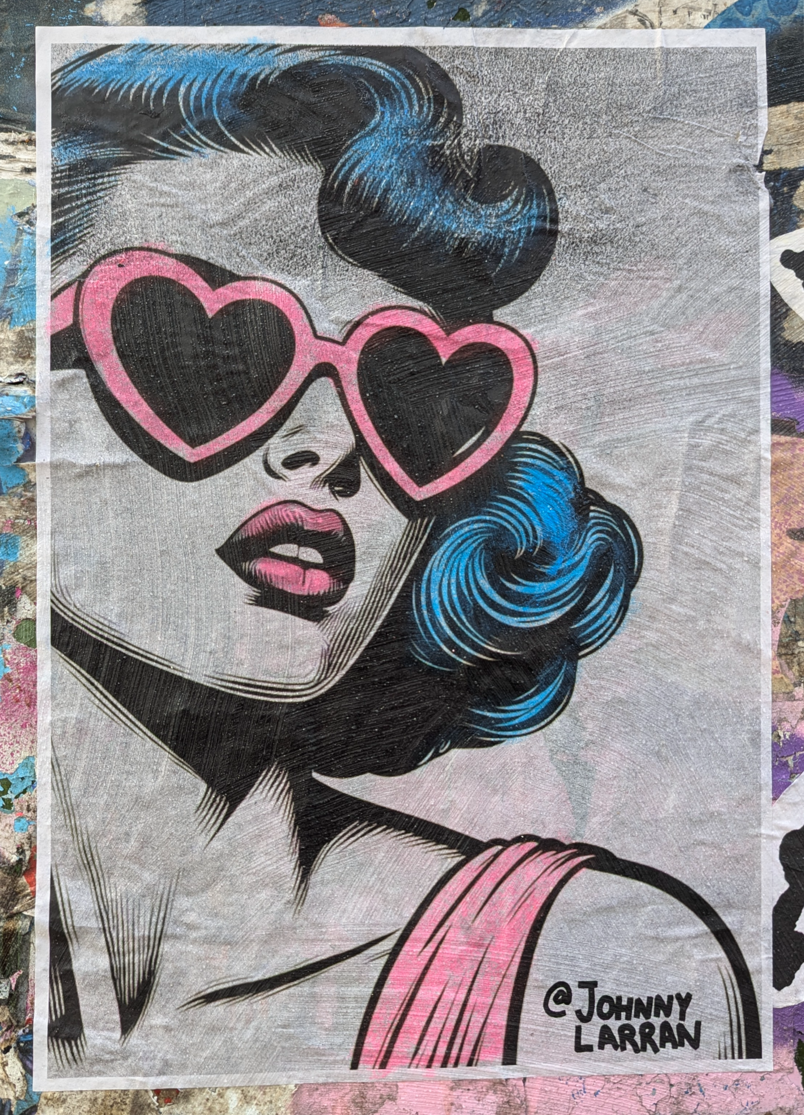 Johnny Larran, 2025. Pulp street art, pop art. 1950s Romance and Monsters brick lane