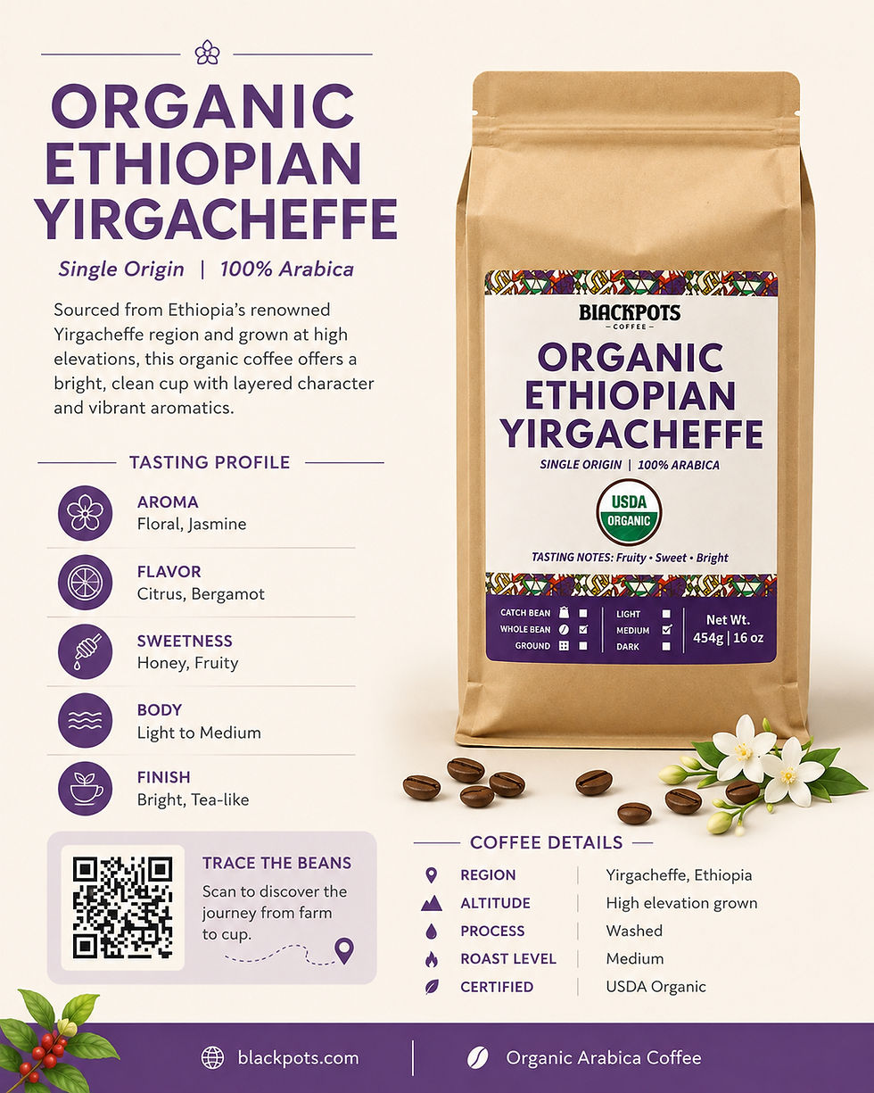 Thumbnail: CERTIFIED ORGANIC YIRGACHEFFE MEDIUM ROAST WHOLE BEAN COFFEE