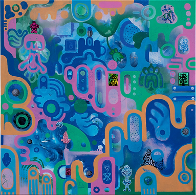 2023 - 'New space new start 2023', 2023. Acrylic, canvas, paper, on canvas. 100x100cm.png