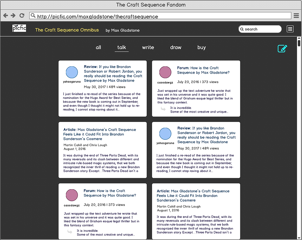 Wireframe for Reader Community