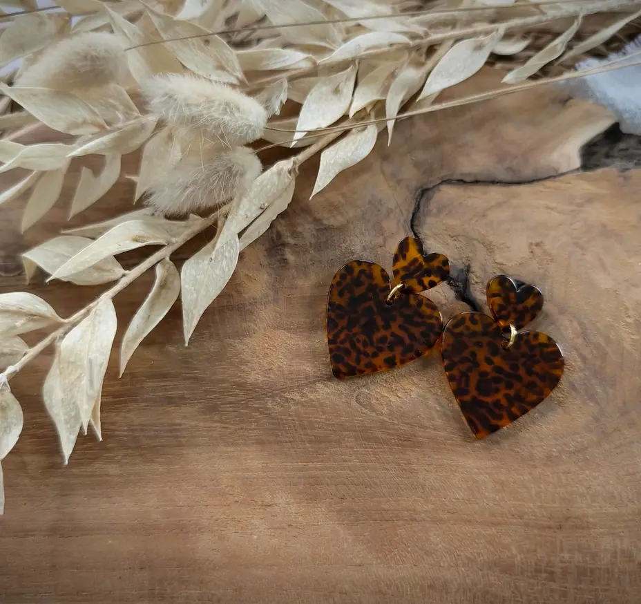 Boucles d'oreilles femme coeurs tigré