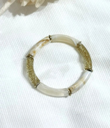 Bracelet élastique femme en résine couleur beige