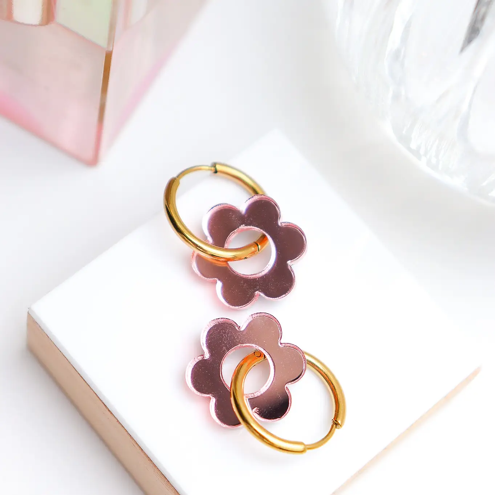 Boucles d'oreilles pour femme créole fleur rose gold