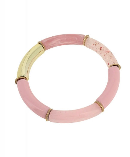 Bracelet élastique femme en résine couleur rose
