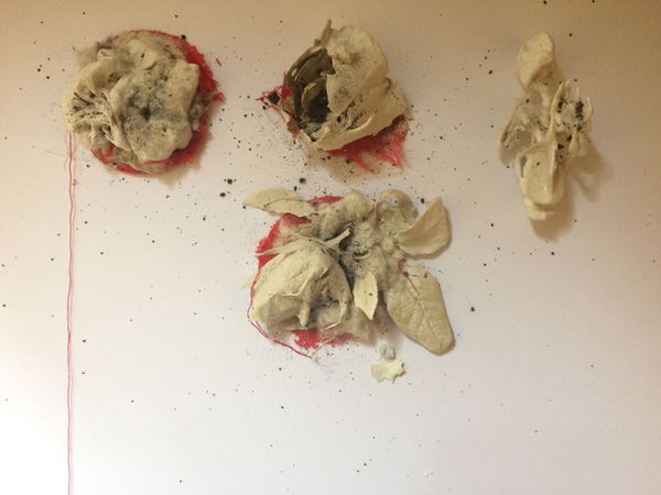 Working on final elements of mixed media pieces - porcelain and red velvet