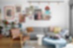 Modern living room with gallery wall and colorful decor