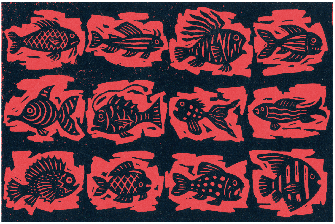 carte de vœux, poissons, 2004