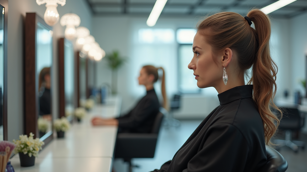 Eye-level view of a modern hair salon training station