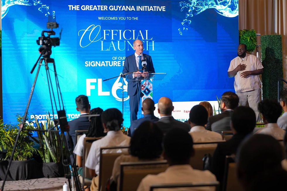 Mr. Alistair Routledge, President of ExxonMobil Guyana, delivering remarks during the official launch of Project FLOW.