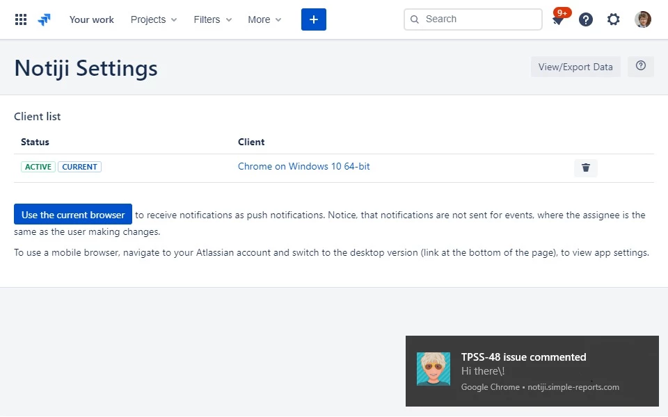 Push/Desktop Notifications for Jira