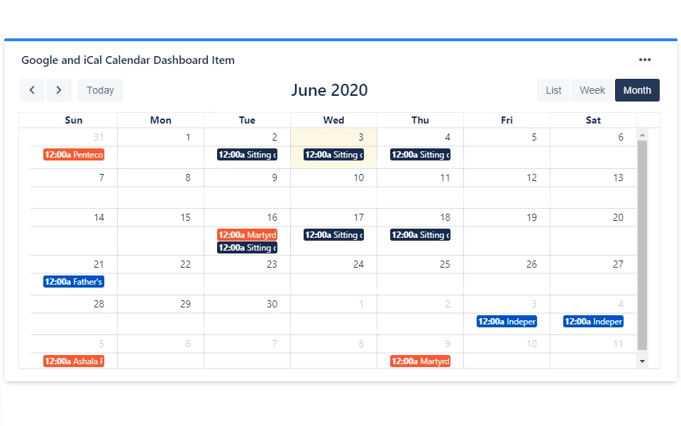 Google & iCal Calendar Dashboard Gadget for Jira