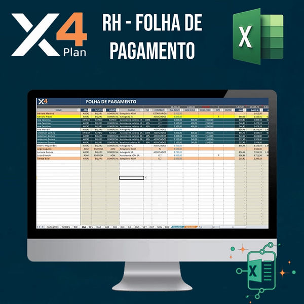 Planilha Controle de Folha de Pagamento Planilha Empresarial de Controle de RH — planilha profissional X4Plan