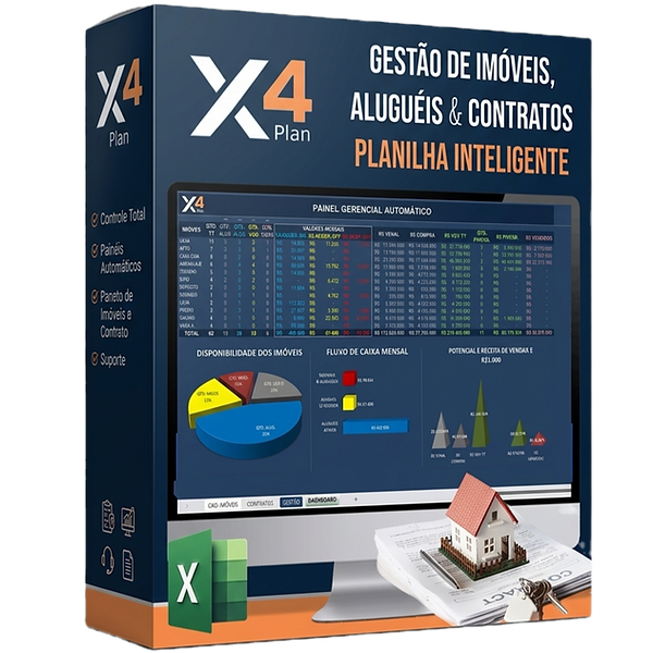 Planilha Sistema Gestão de Imóveis, Contratos Aluguel e Vendas | X4Plan — planilha profissional X4Plan