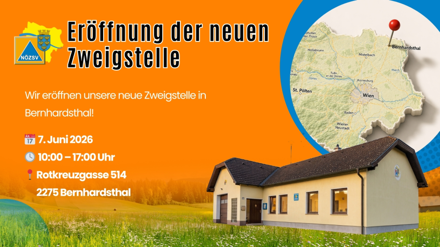 Eröffnung der Zweigstelle Bernhardsthal. Vergangener Termin: 7. Juni 2026, 10–17 Uhr, Rotkreuzgasse 514, 2275 Bernhardsthal.
