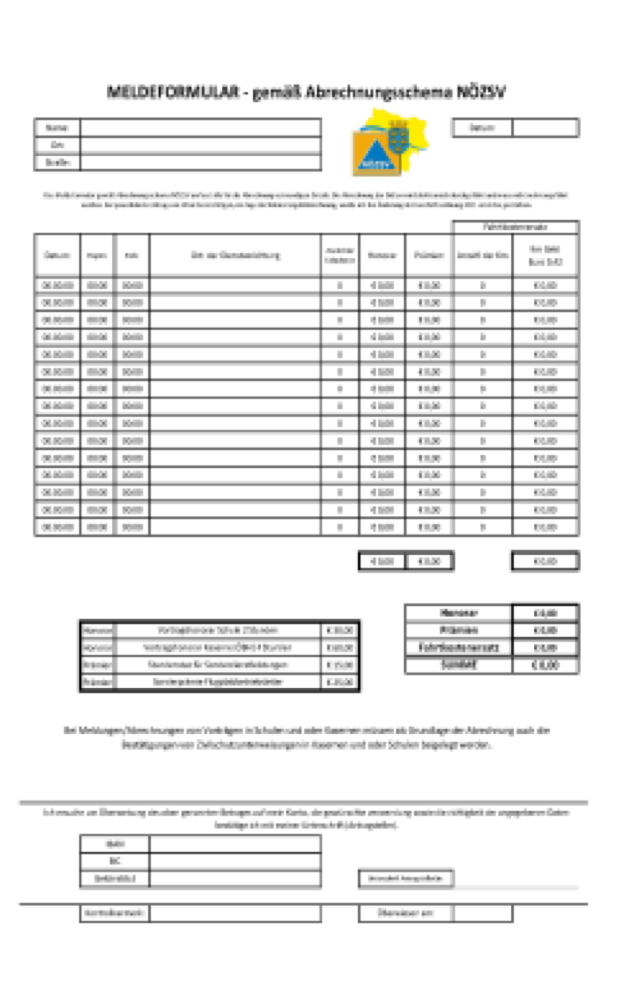 Vorschau: Meldeformular für die Abrechnung (Excel & PDF)