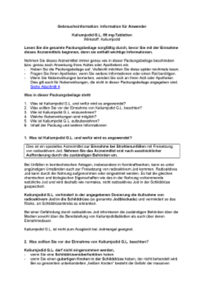Vorschau: Kaliumjodidtabletten - Gebrauchsinformation