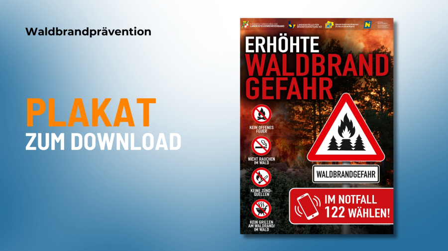 Waldbrandprävention. Plakat „Erhöhte Waldbrandgefahr“.