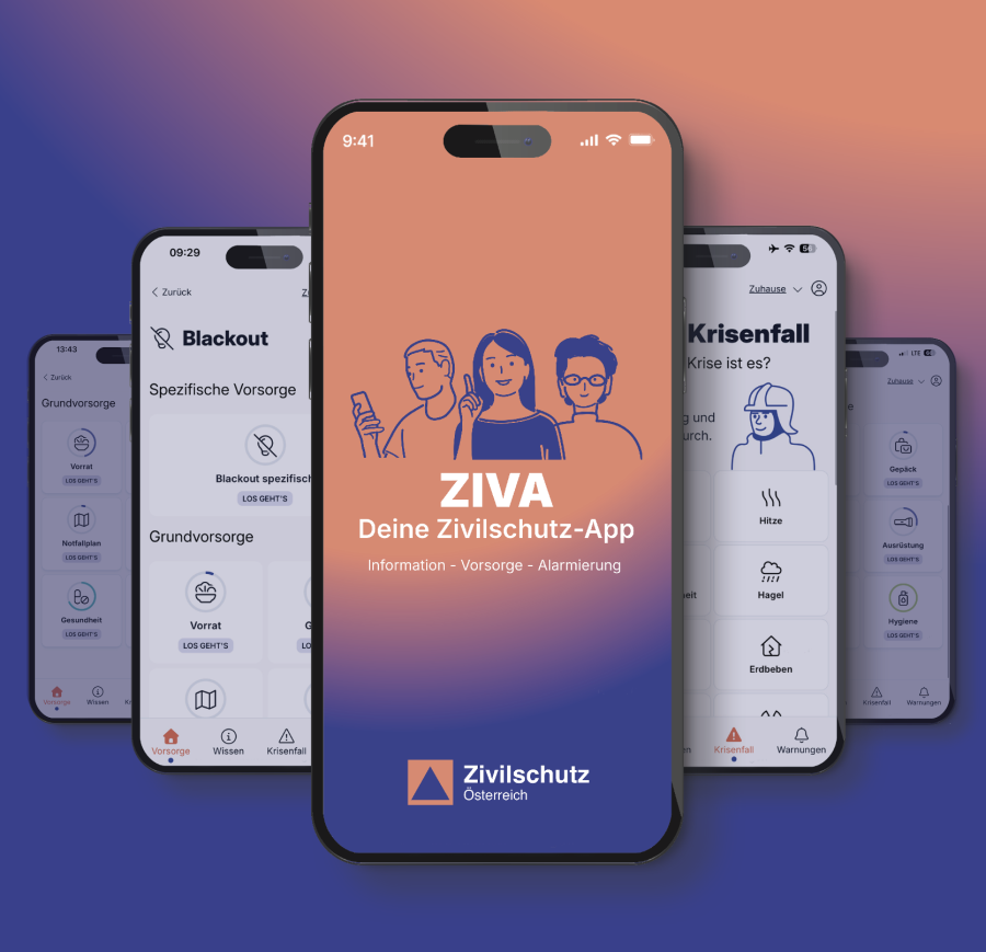 ZIVA – Deine Zivilschutz-App. Information, Vorsorge und Alarmierung.