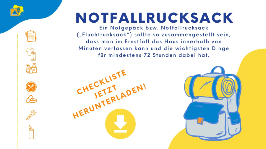 Notfallrucksack. Checkliste für das Notgepäck.