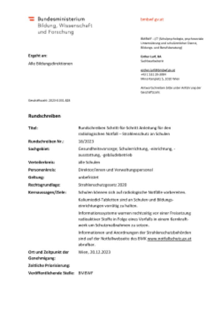 Vorschau: Rundschreiben Schritt-für-Schritt Anleitung für den radiologischen Notfall