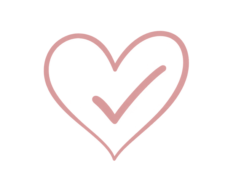 Heart with checkmark representing thoughtful care for moms