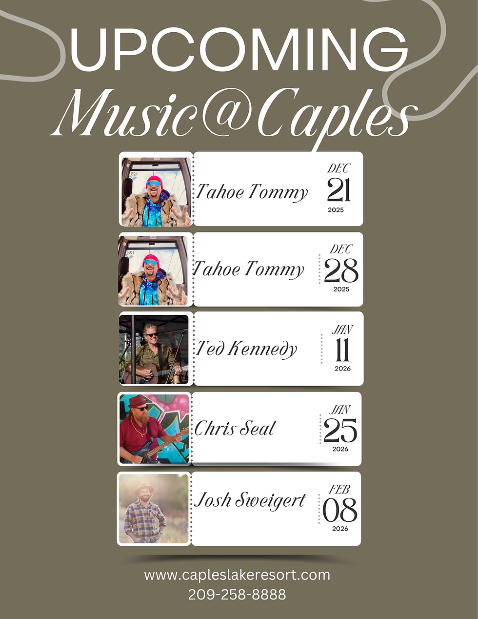 TAHOE TOMMY AND HIS FRIEND JOHNNY ARE PLAYING SOME TUNES TOGETHER TONIGHT SUNDAY 28TH FROM 4 -7PM IN THE LOUNGE! COME JOIN US FOR SOME TUNES AND DELICIOUS FOOD!