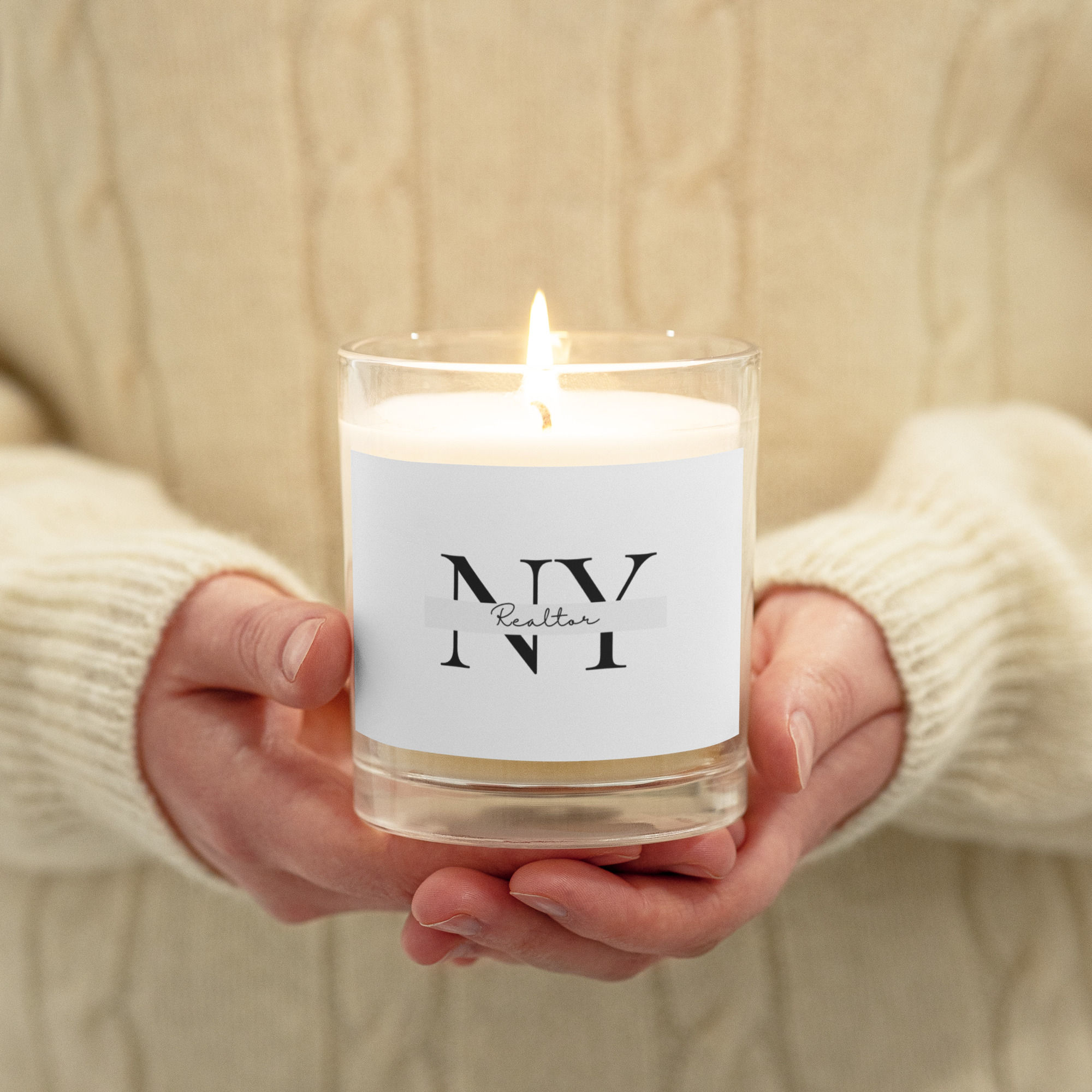 NY Realtor Holiday gift Glass jar soy wax candle