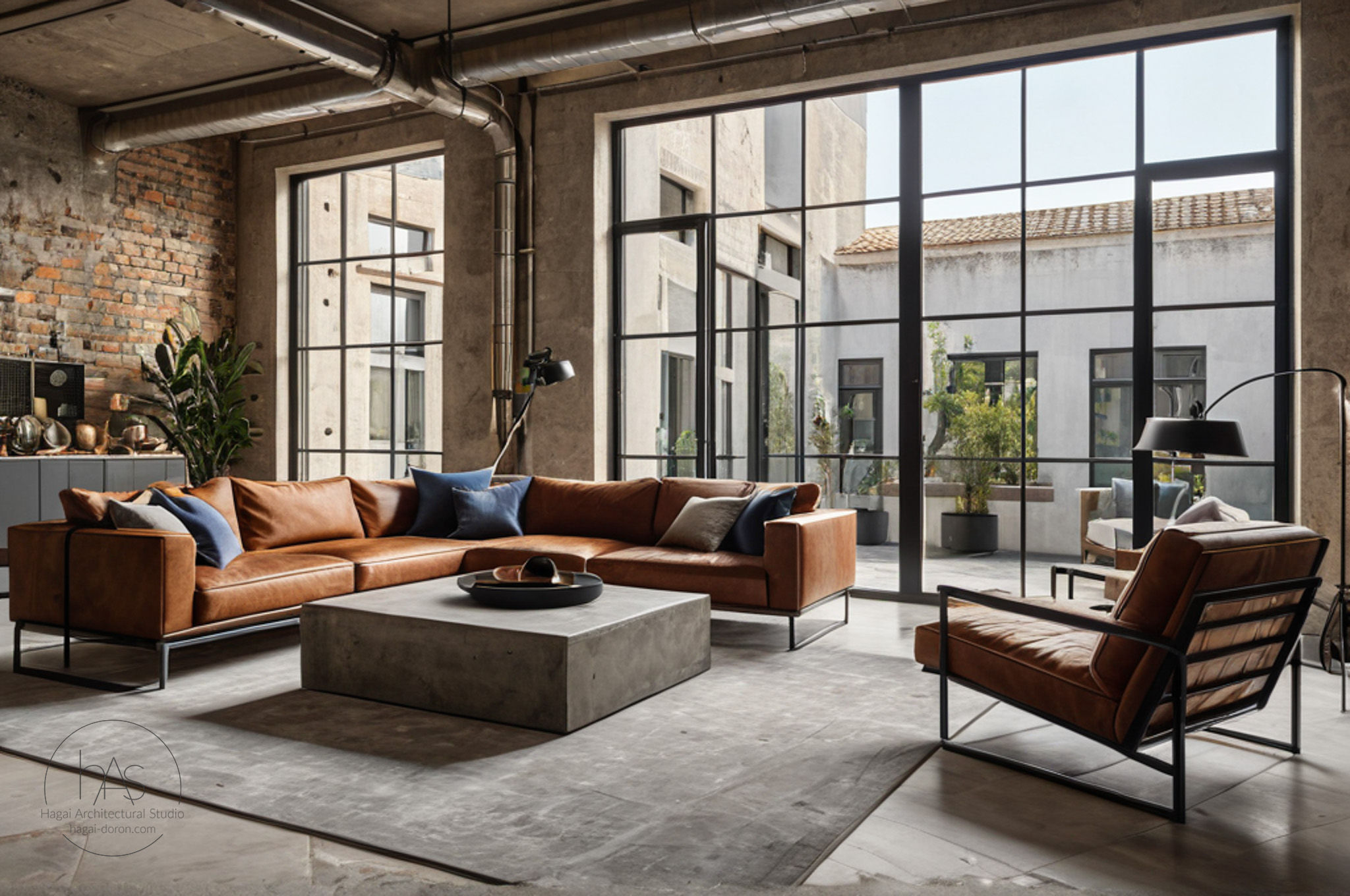 עיצוב פנים סלון בסגנון תעשייתי