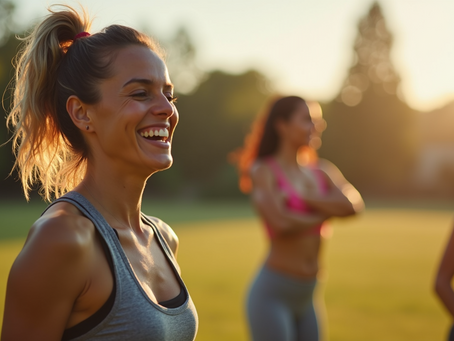 Woman laughing at hilarious trainer's joke