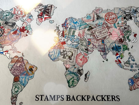 A map filled with passport stamps world wide