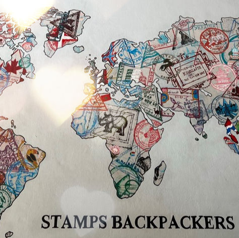 A map filled with passport stamps world wide