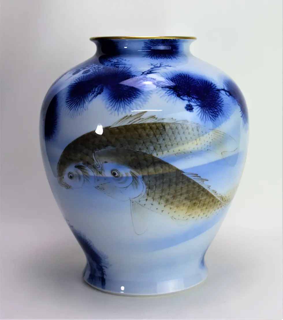 Thumbnail: Fukagawa Vase Koi Motif Arita Porcelain