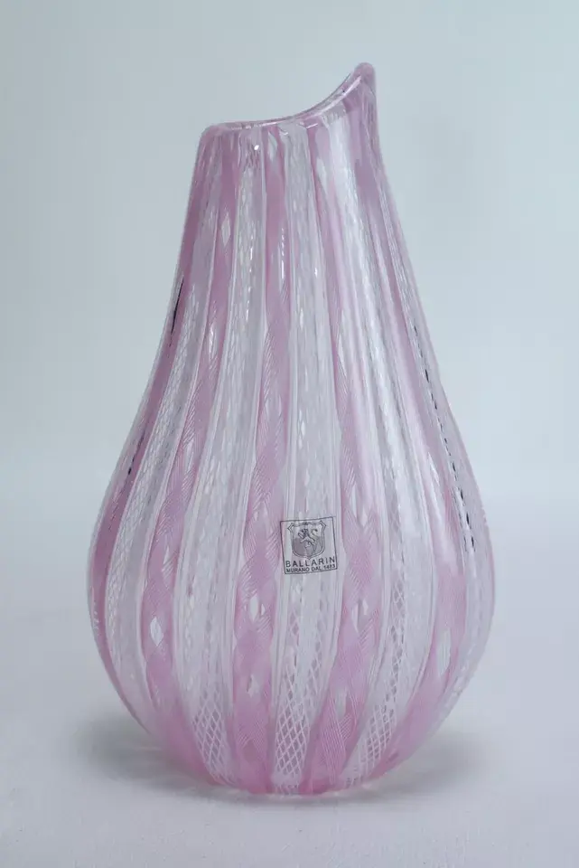 Thumbnail: Murano Glass Vase Ballarin Pink Latticinio